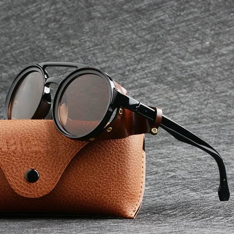 Gafas de Sol Steampunk con Protección Lateral Cuero - UV400 Retro