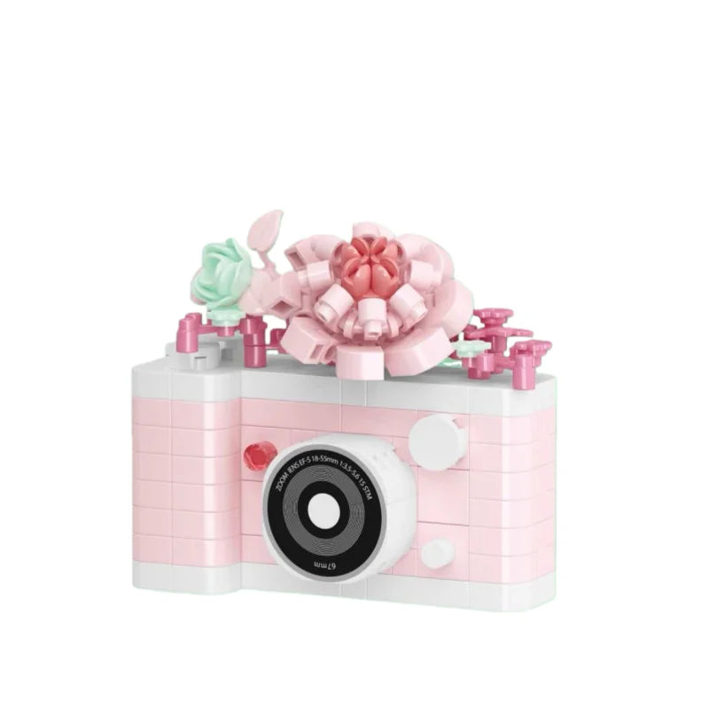 Cámara Vintage con Flores - Bloques de Construcción Retro