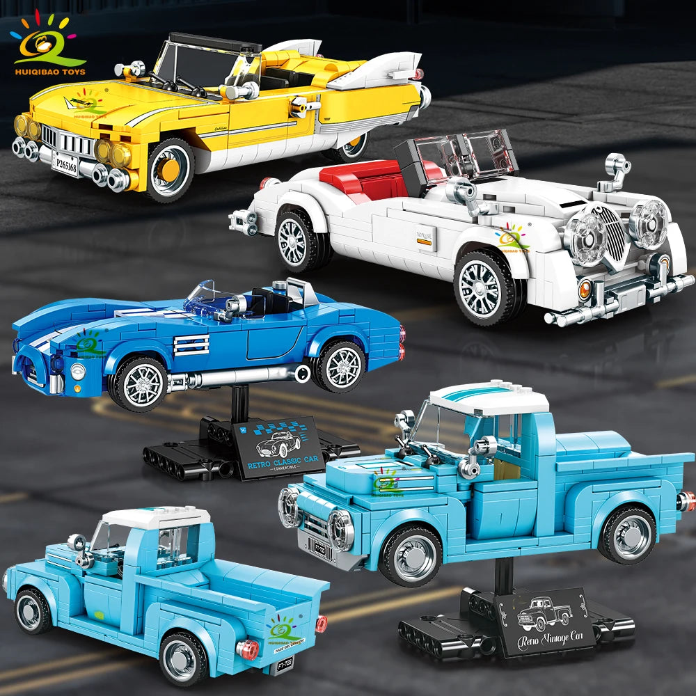 Auto Deportivo Vintage MOC con Exhibidor - Bloques Retro