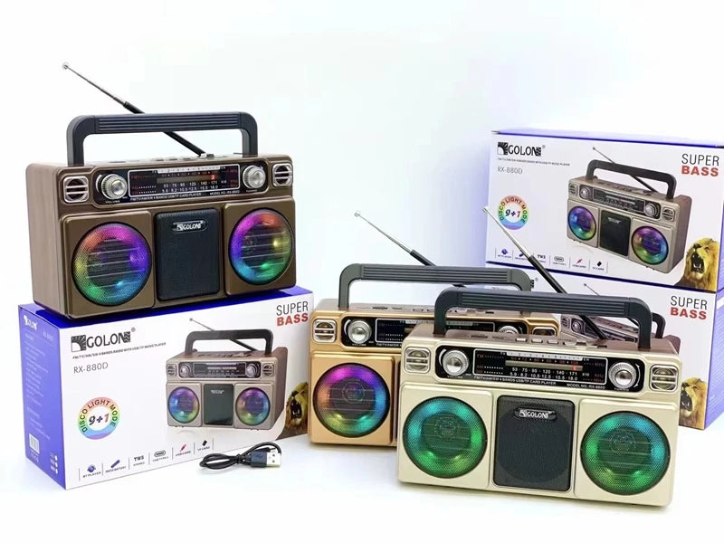 Portable Retro AM/FM/SW 3-band Radio Receiver Wireless Stereo Bluetooth Speakers Charging U Disk Card Radio With Colourful