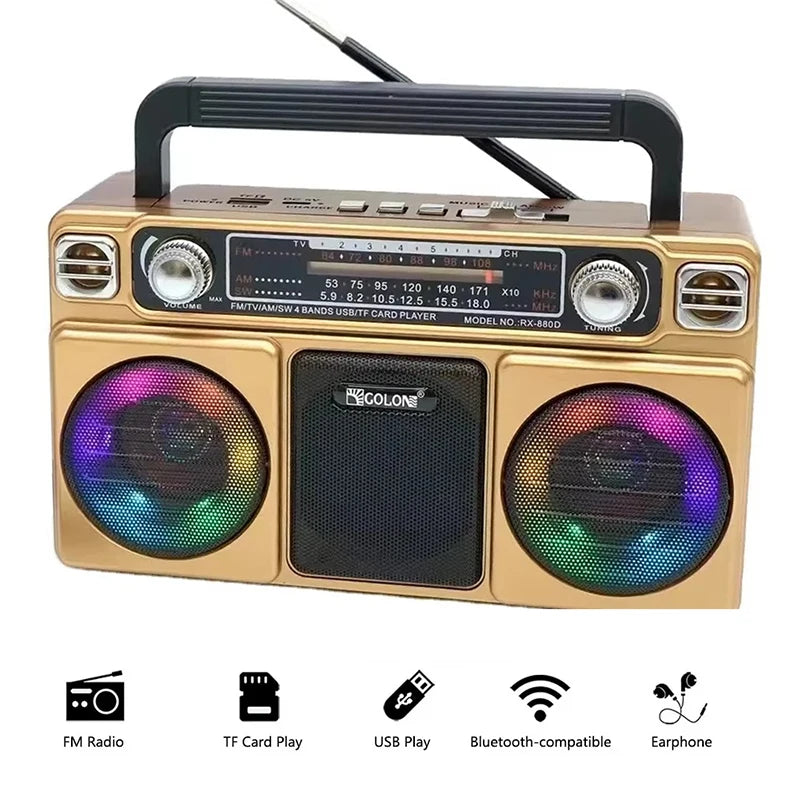 Portable Retro AM/FM/SW 3-band Radio Receiver Wireless Stereo Bluetooth Speakers Charging U Disk Card Radio With Colourful