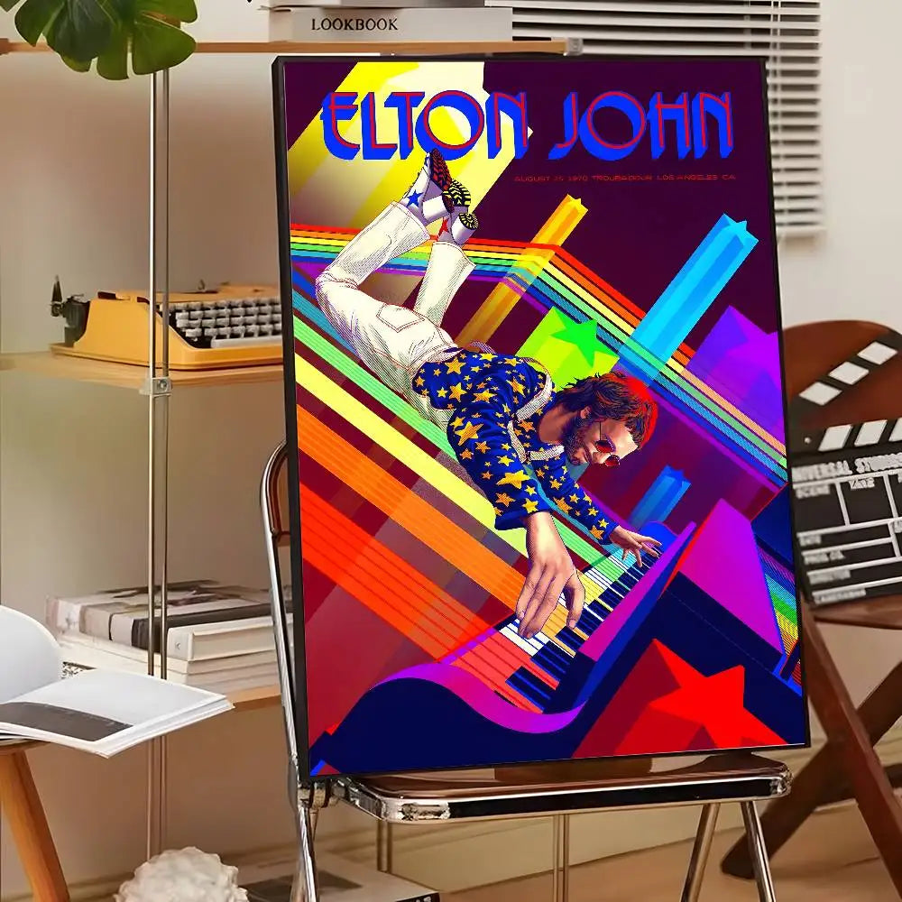 Póster Artístico Elton John - Cuadro Canvas Retro Música Pop