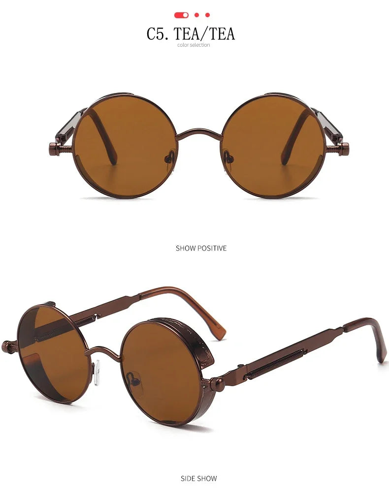 Gafas de Sol Steampunk Redondas Metal - Estilo Retro Industrial