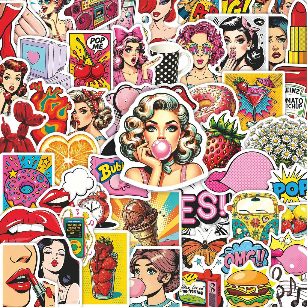 50Pcs 50PCS Retro 80s Woman Stickers  Decals For Phone Laptop Suitcase Notebook Skateboard Waterproof Stickers