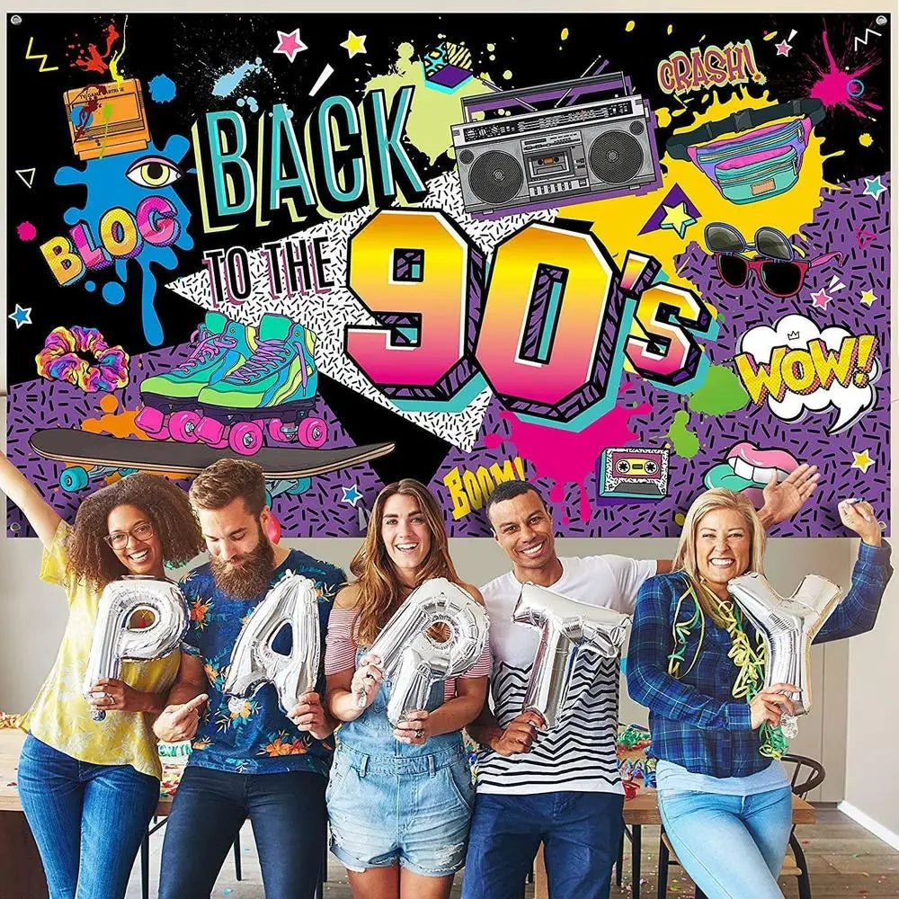 80S 90s Background Decoration Back To The 90s Backdrop Radio Skateboard Graffiti Birthday Party Background Photography Props