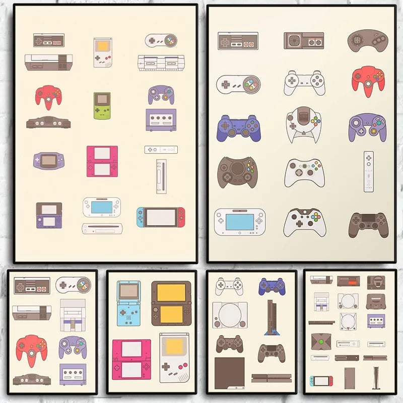 Póster Evolución de Consolas y Gamepads - Cuadro Retro Gamer