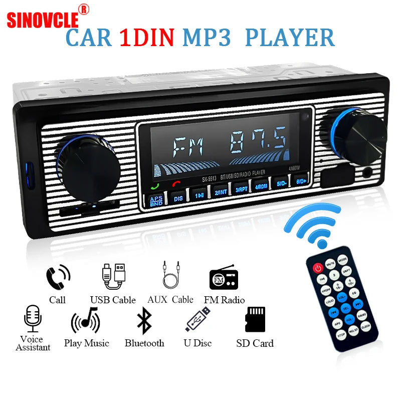 SINOVCLE 1 Din Car Radio Stereo Digital  Bluetooth FM Audio Music USB / SD With In Dash AUX Input 12V MP3 Multimedia Player