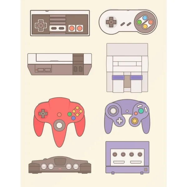 Póster Evolución de Consolas y Gamepads - Cuadro Retro Gamer