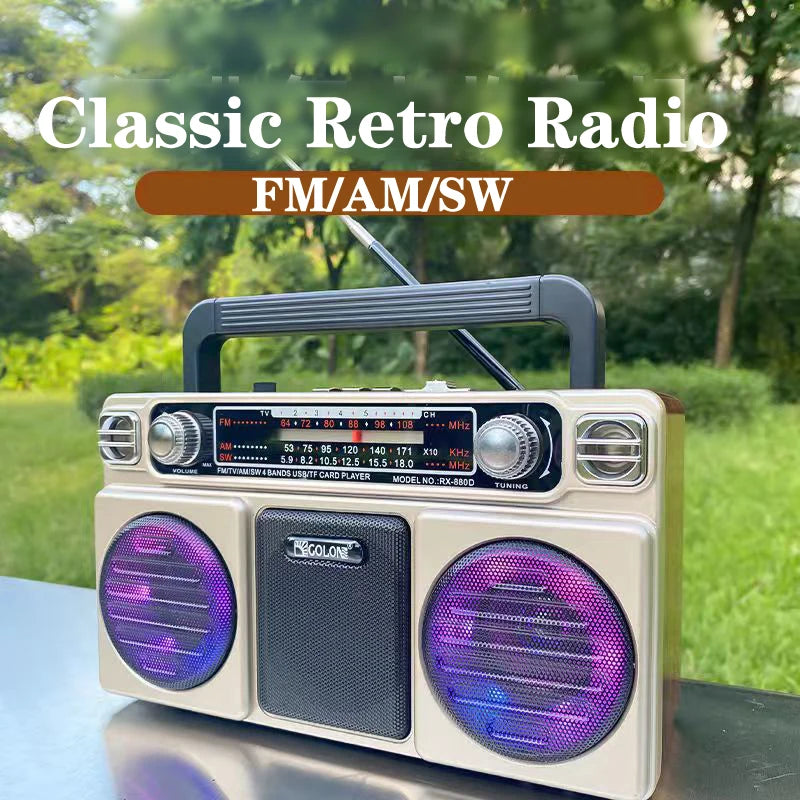 Portable Retro AM/FM/SW 3-band Radio Receiver Wireless Stereo Bluetooth Speakers Charging U Disk Card Radio With Colourful
