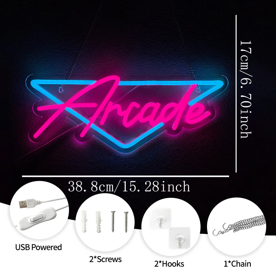 Letrero Neón LED Arcade - Decoración Gamer Retro para Pared