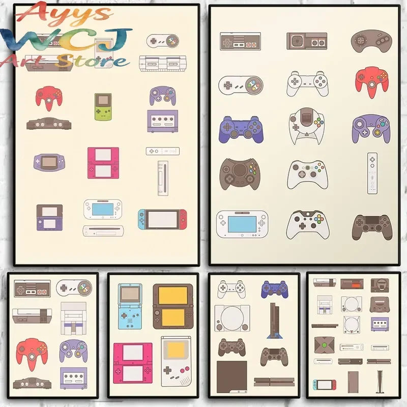 Póster Evolución de Consolas y Gamepads - Cuadro Retro Gamer