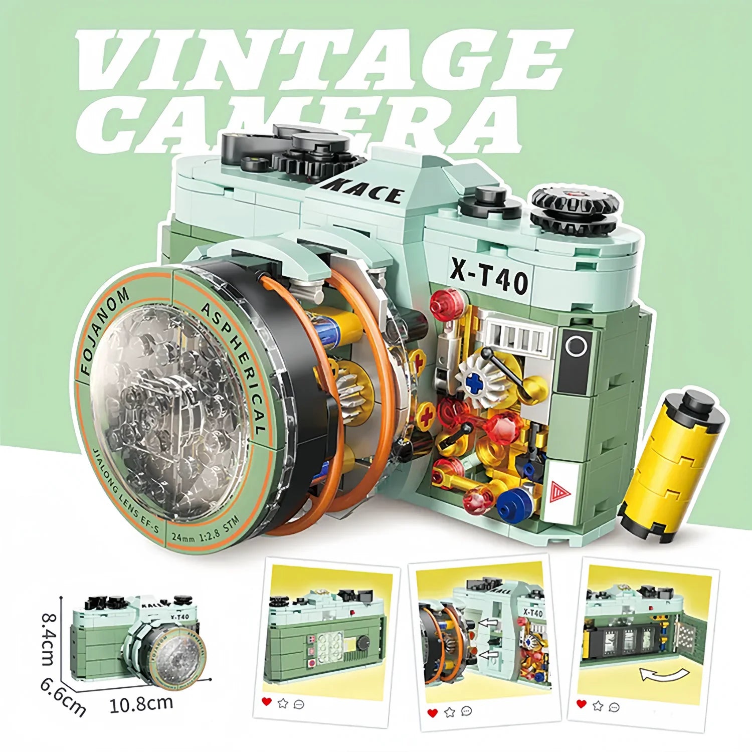 Cámara Retro Bloques 3D - Modelo Coleccionable Vintage para Armar