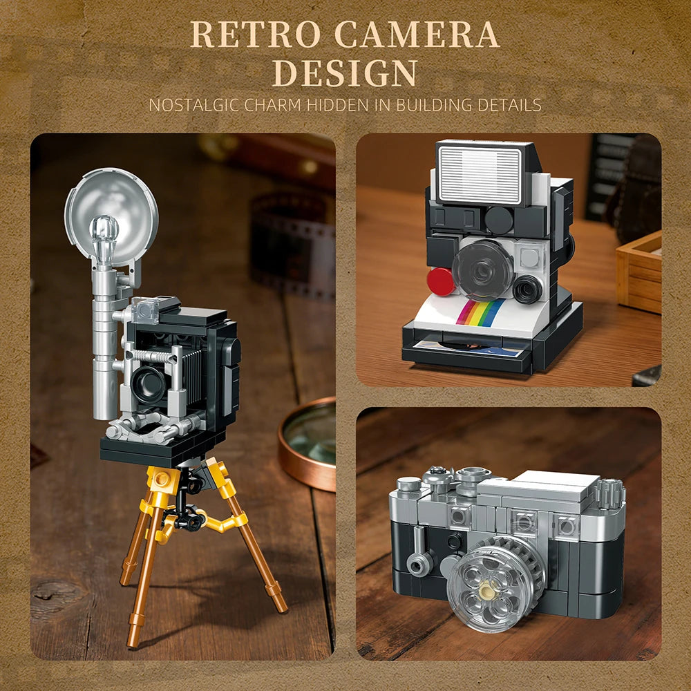 Cámara Retro Bloques 3D - Modelo Coleccionable Vintage para Armar
