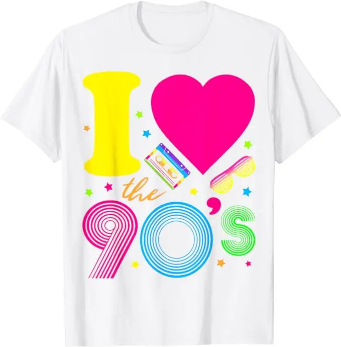 1990's 90s T-Shirt I Heart The Nineties Shirts Retro Style Cute Graphic Outfits Saying Tee Y2k Tops Aunt Mama Birthday Gifts