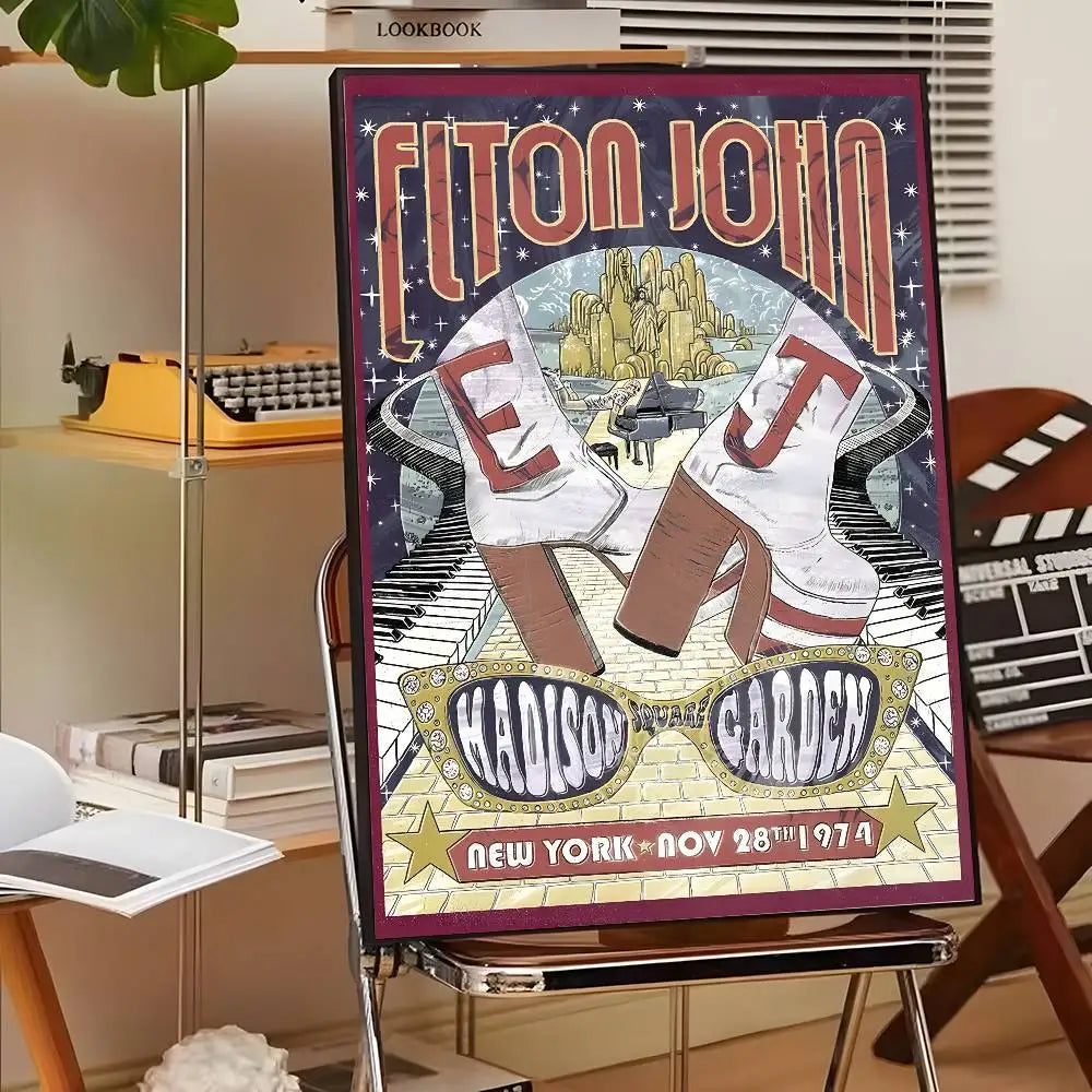 Póster Artístico Elton John - Cuadro Canvas Retro Música Pop