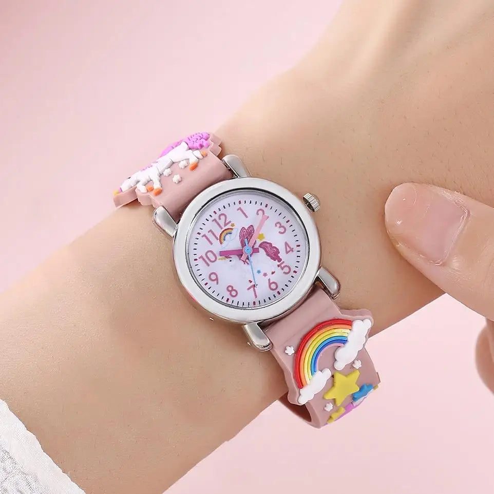 Reloj Infantil Unicornio Arcoíris - Estilo Retro Cartoon