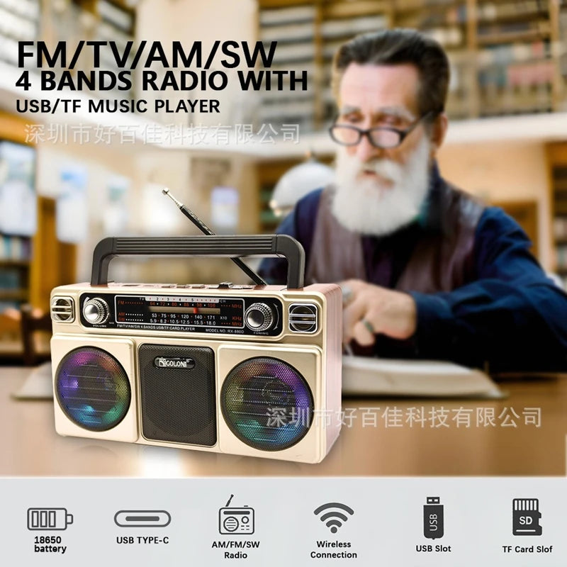 Portable Retro AM/FM/SW 3-band Radio Receiver Wireless Stereo Bluetooth Speakers Charging U Disk Card Radio With Colourful