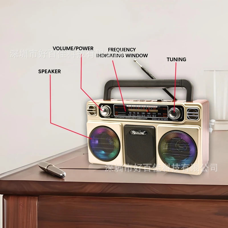Portable Retro AM/FM/SW 3-band Radio Receiver Wireless Stereo Bluetooth Speakers Charging U Disk Card Radio With Colourful